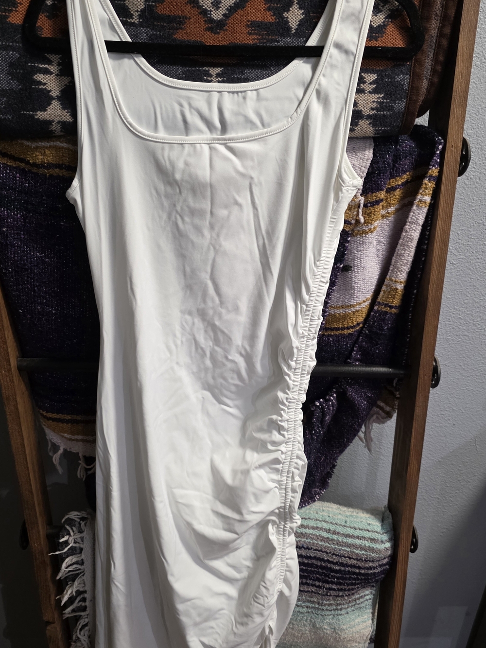 White Ruched Side Tank Dress
